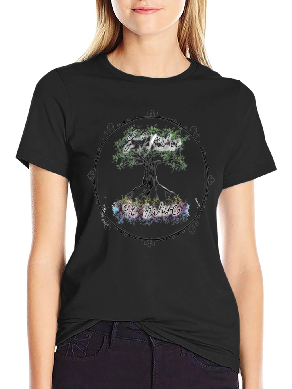 Nature Tree Graphic Print Mens Black T-Shirt