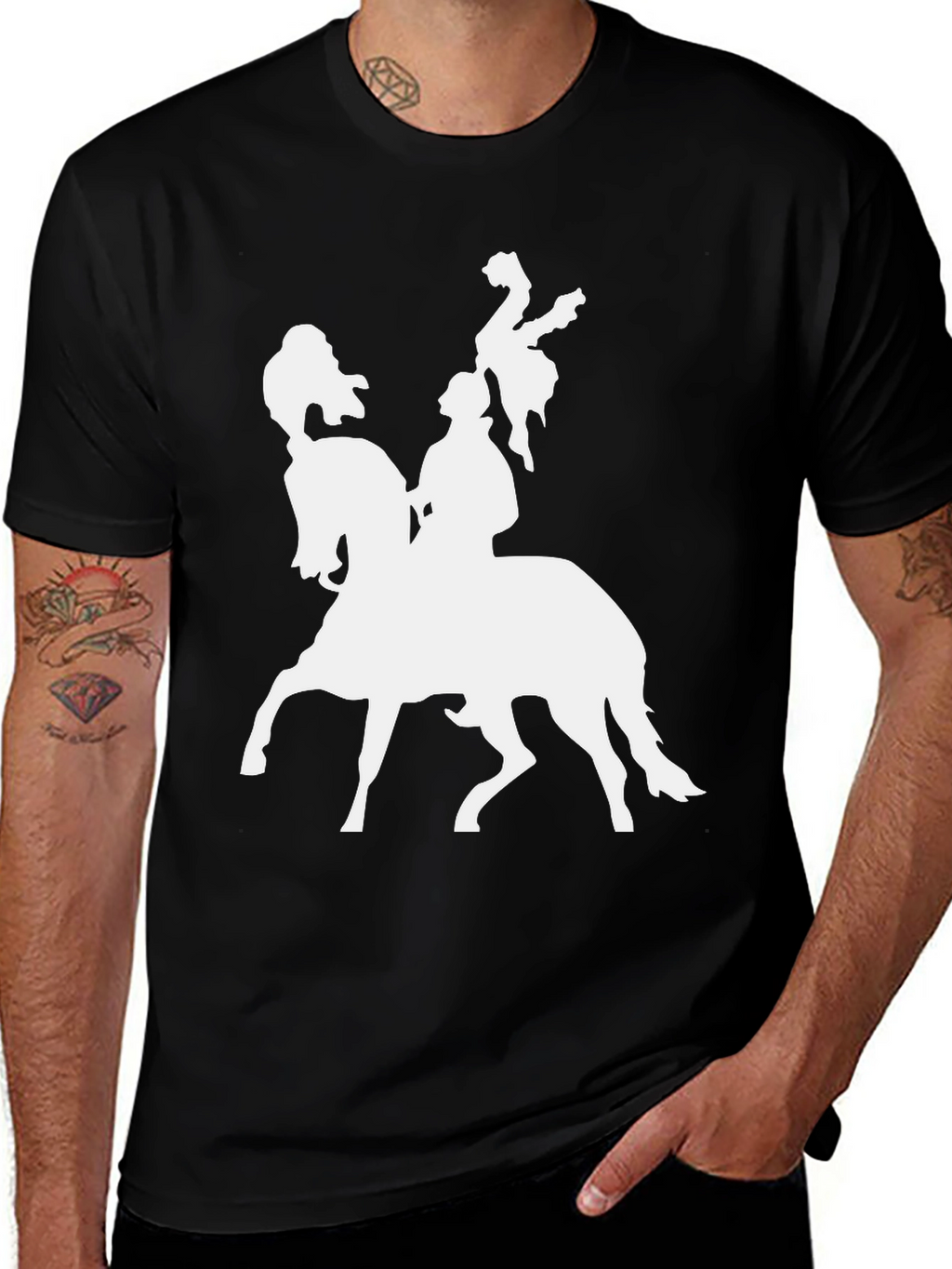 Black T-Shirt with Horse Rider Graphic