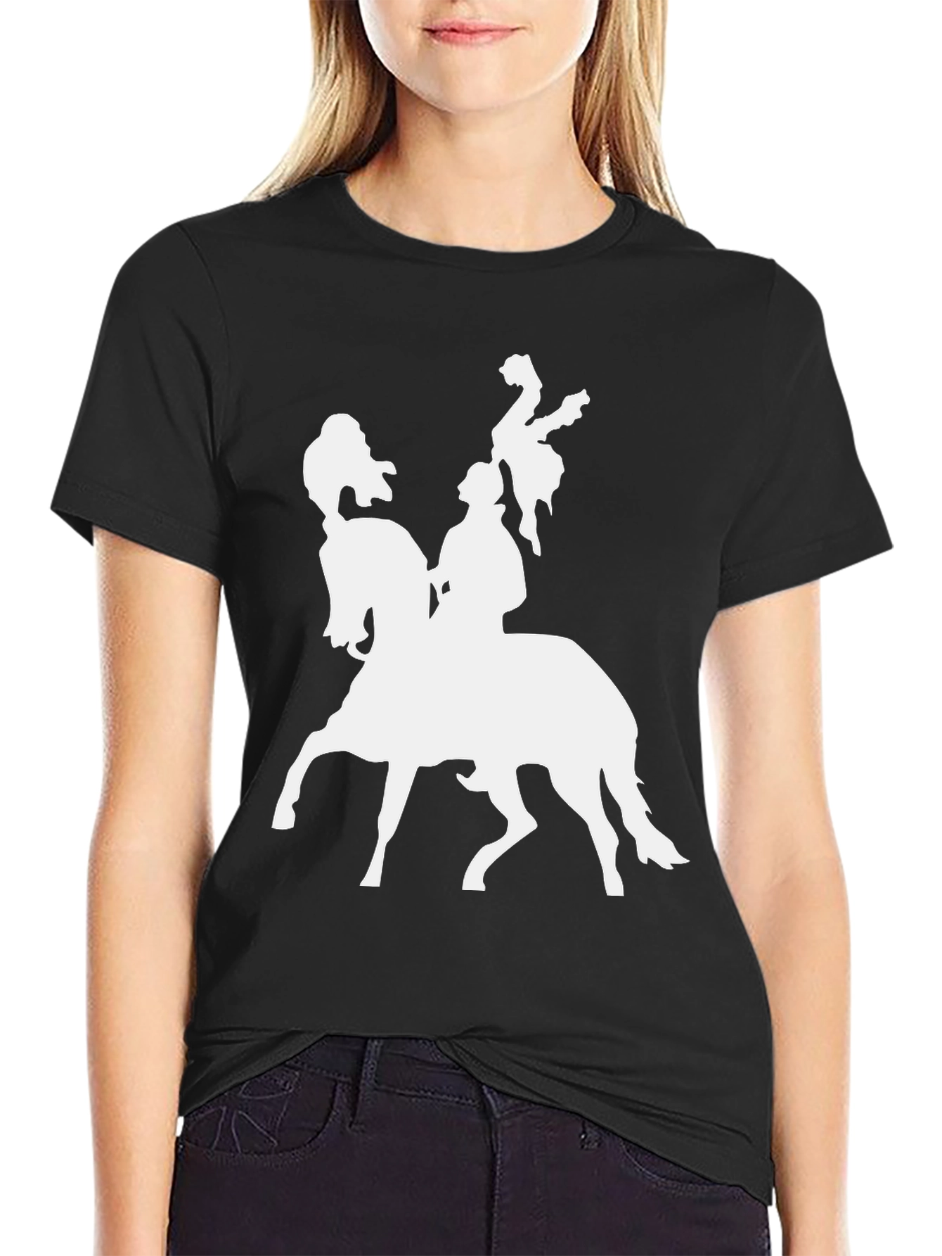 Black T-Shirt with Horse Rider Graphic