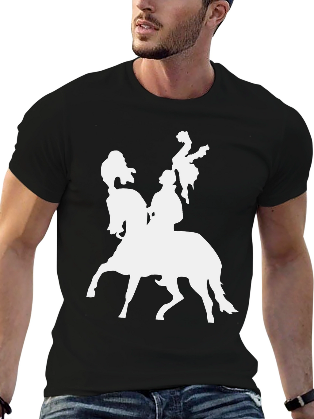 Black T-Shirt with Horse Rider Graphic