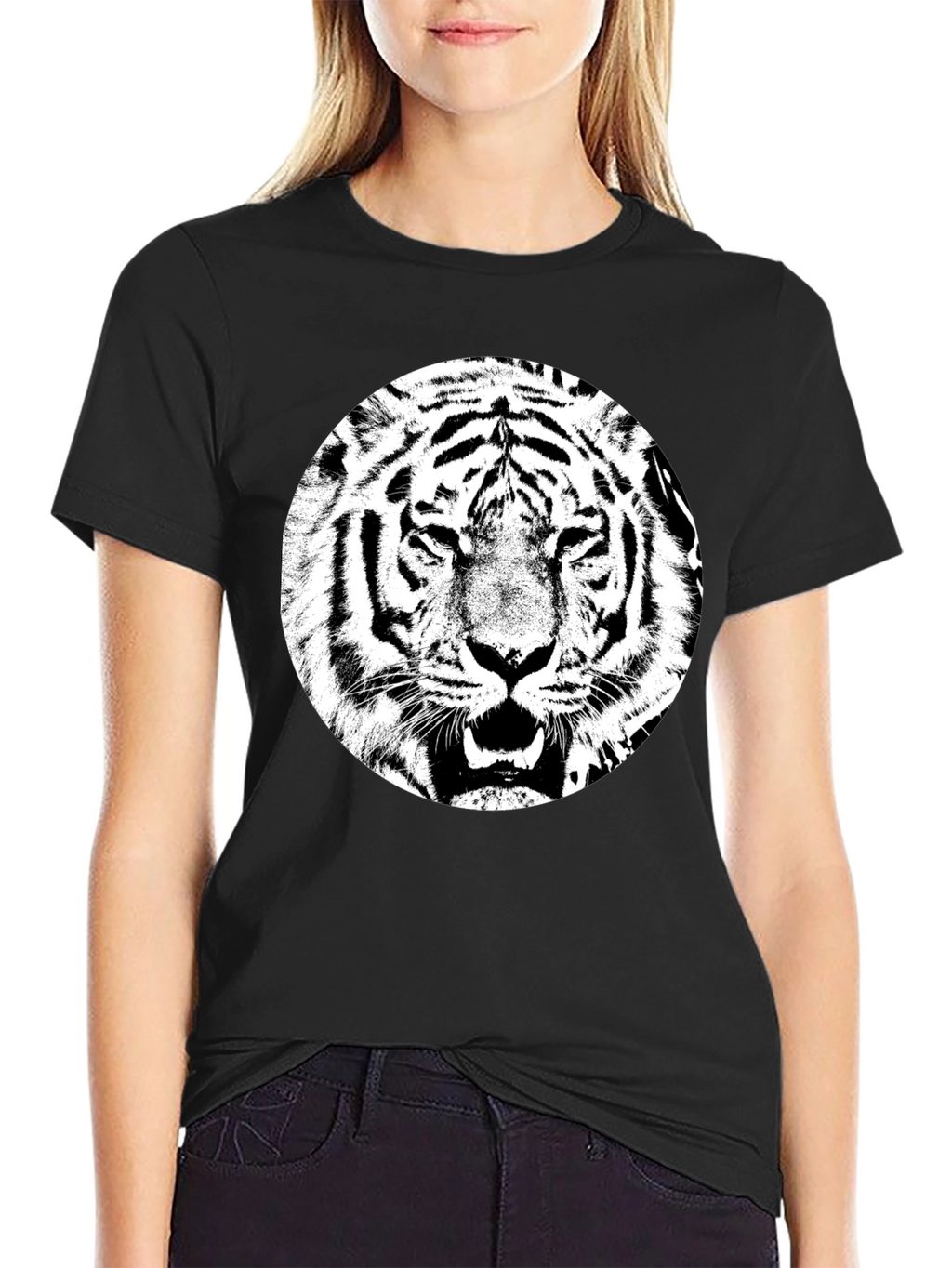Tiger Graphic Tee - Black Cotton T-Shirt