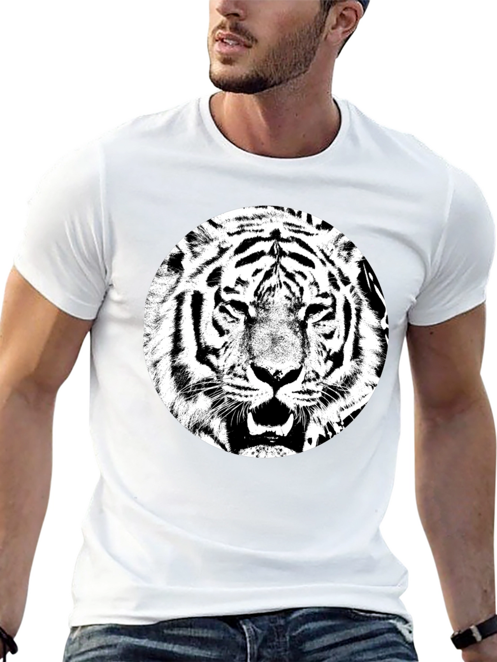 Tiger Graphic Tee - Black Cotton T-Shirt