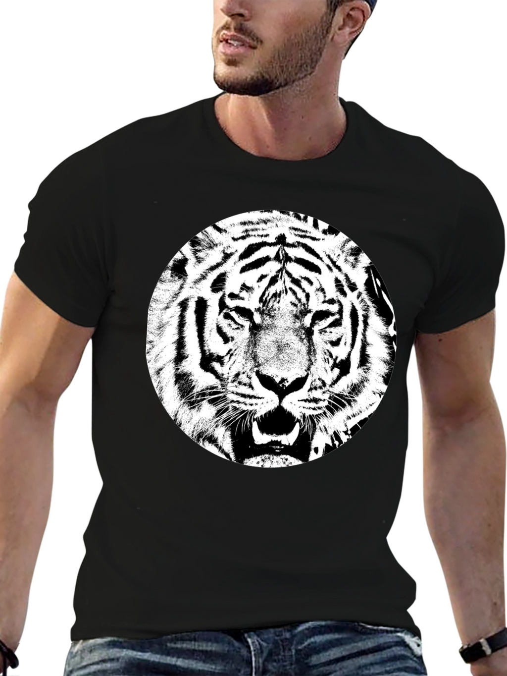 Tiger Graphic Tee - Black Cotton T-Shirt