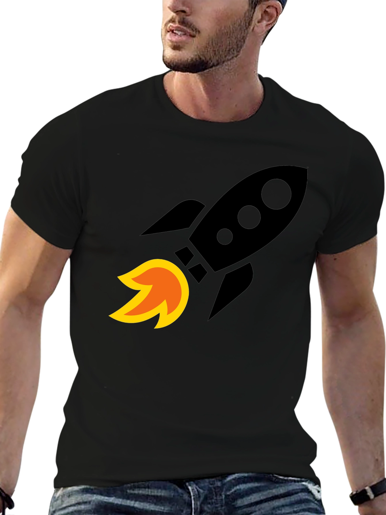 Rocket Launch Graphic T-Shirt - Bold Black Cotton Tee