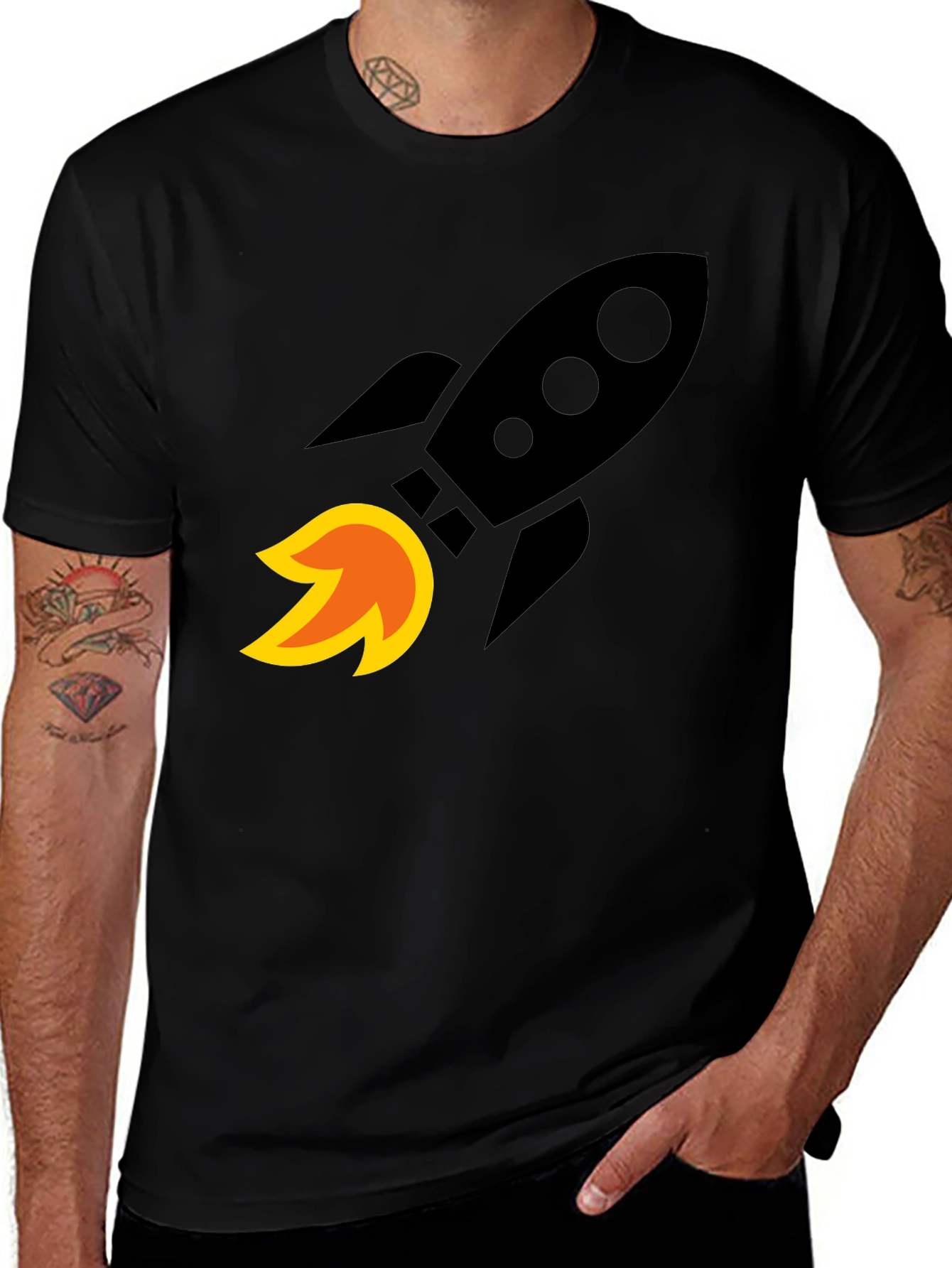 Rocket Launch Graphic T-Shirt - Bold Black Cotton Tee
