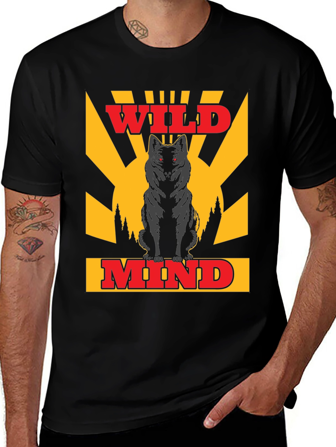 Wild Mind Wolf Graphic T-Shirt - Black