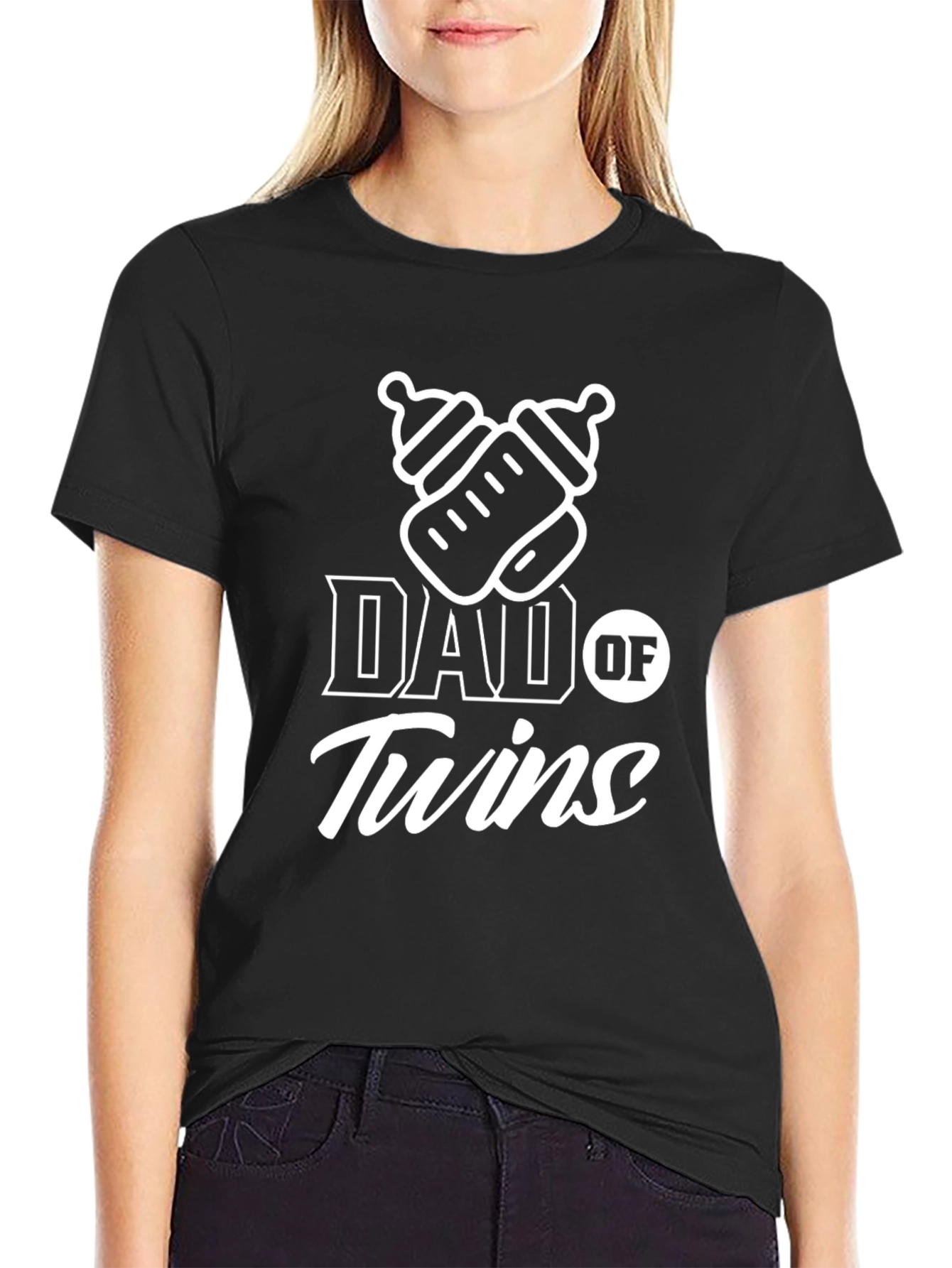 Dad of Twins Black Graphic T-Shirt