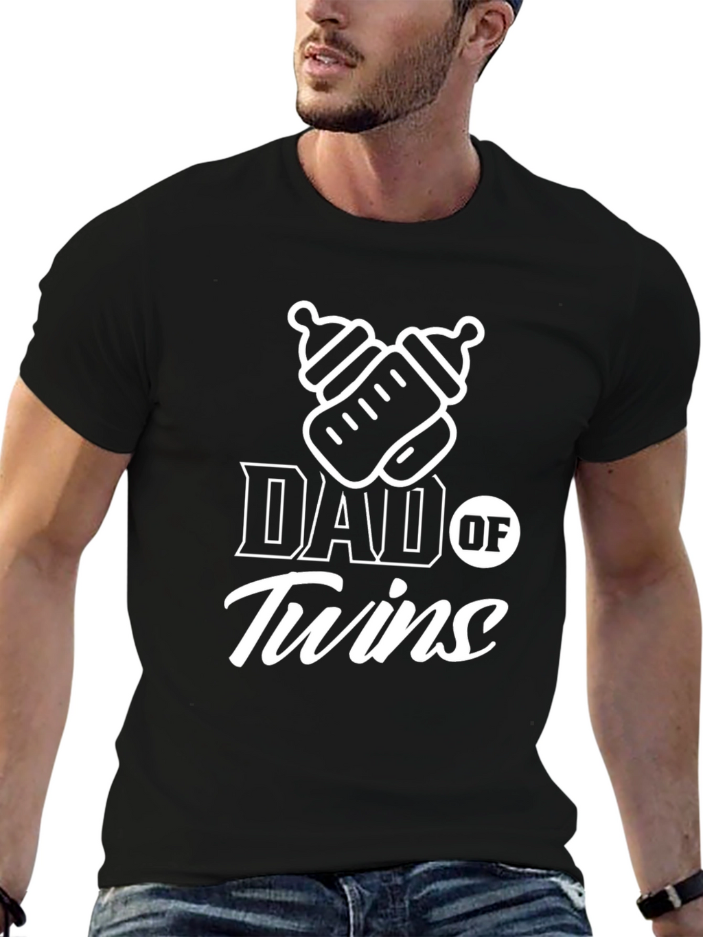 Dad of Twins Black Graphic T-Shirt
