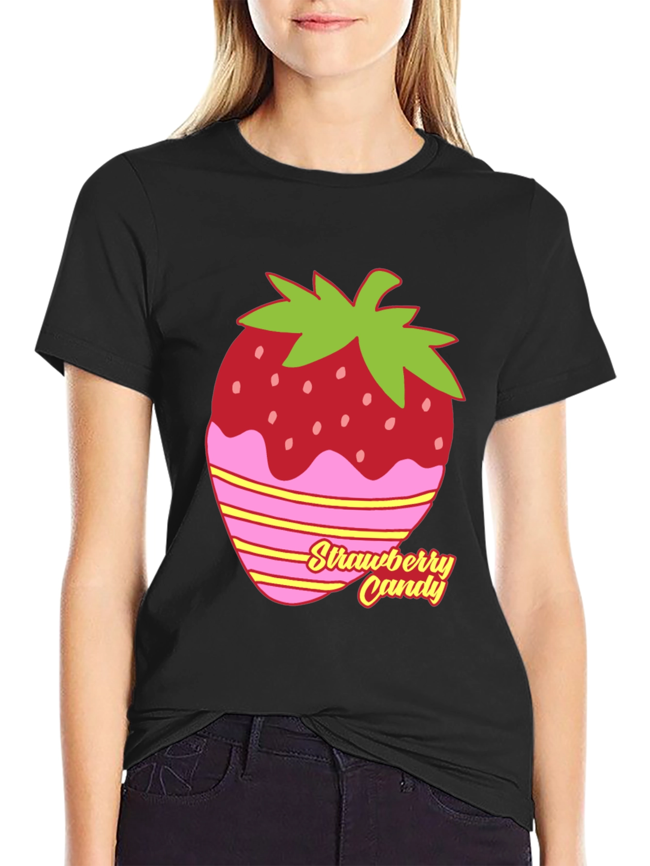 Strawberry Candy Graphic Tee - Black Cotton Blend