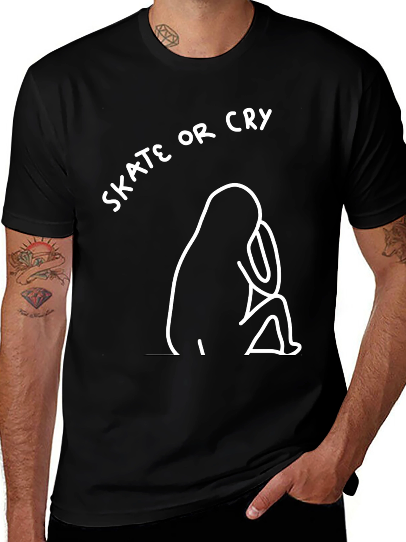 Skate or Cry Black Graphic Tee