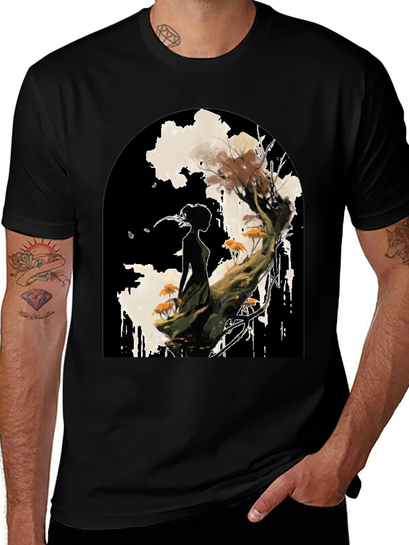 Nature Silhouette Graphic Tee - Black Cotton Blend