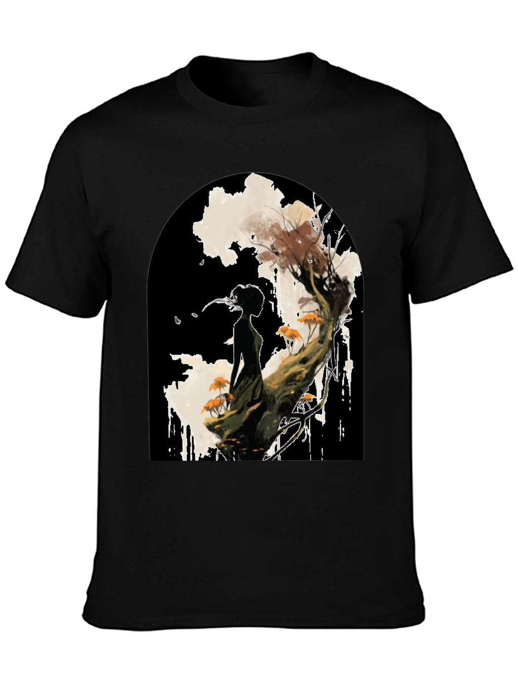 Nature Silhouette Graphic Tee - Black Cotton Blend