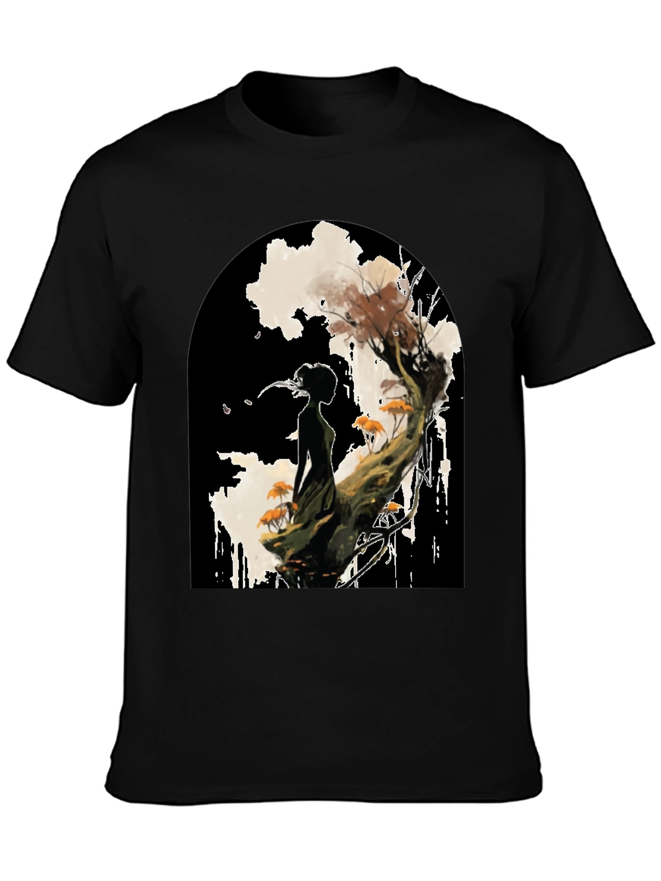 Nature Silhouette Graphic Tee - Black Cotton Blend