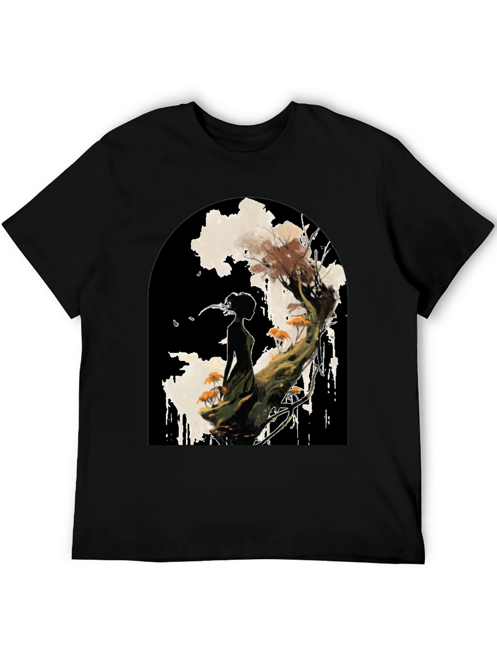 Nature Silhouette Graphic Tee - Black Cotton Blend