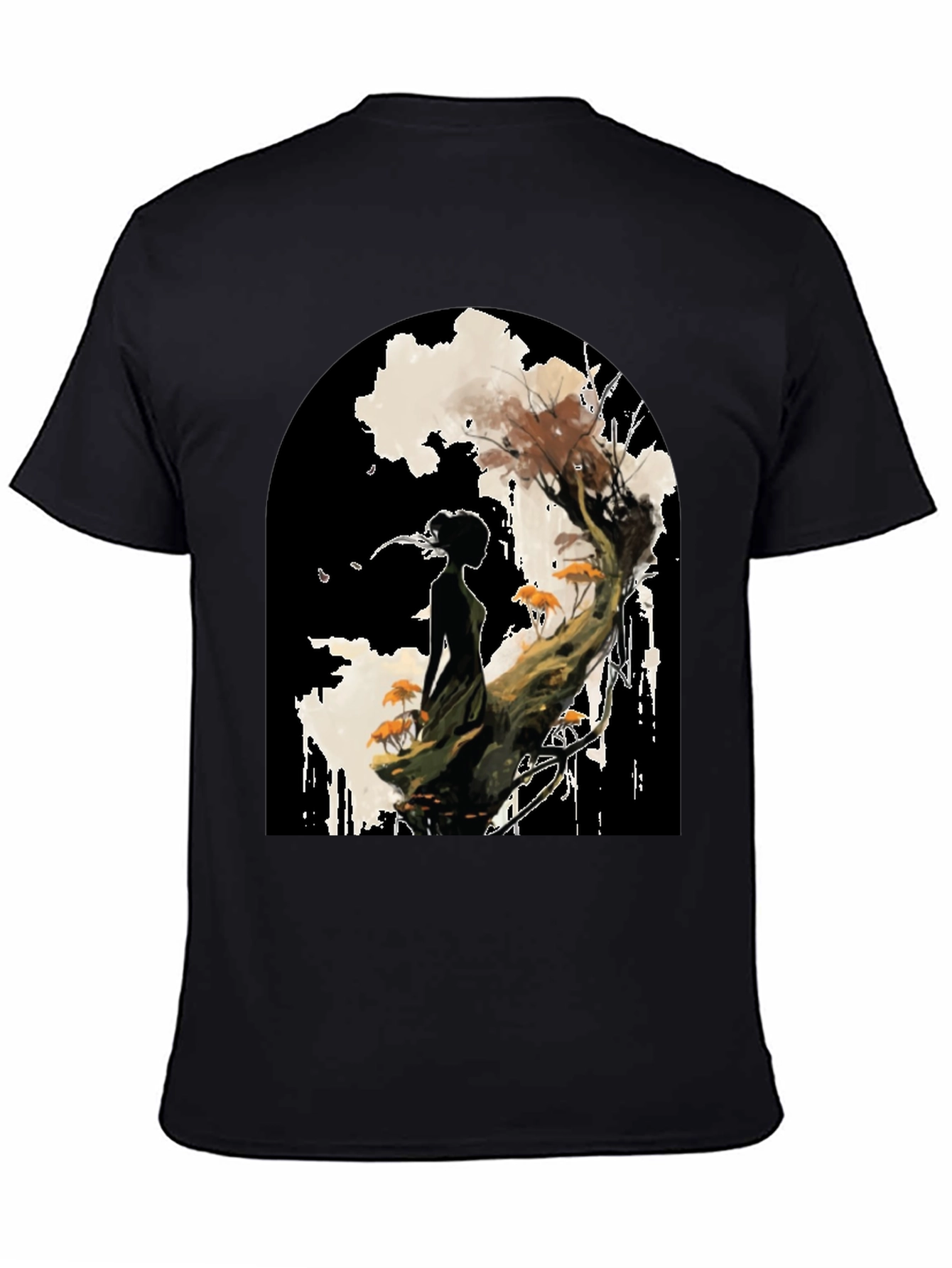 Nature Silhouette Graphic Tee - Black Cotton Blend