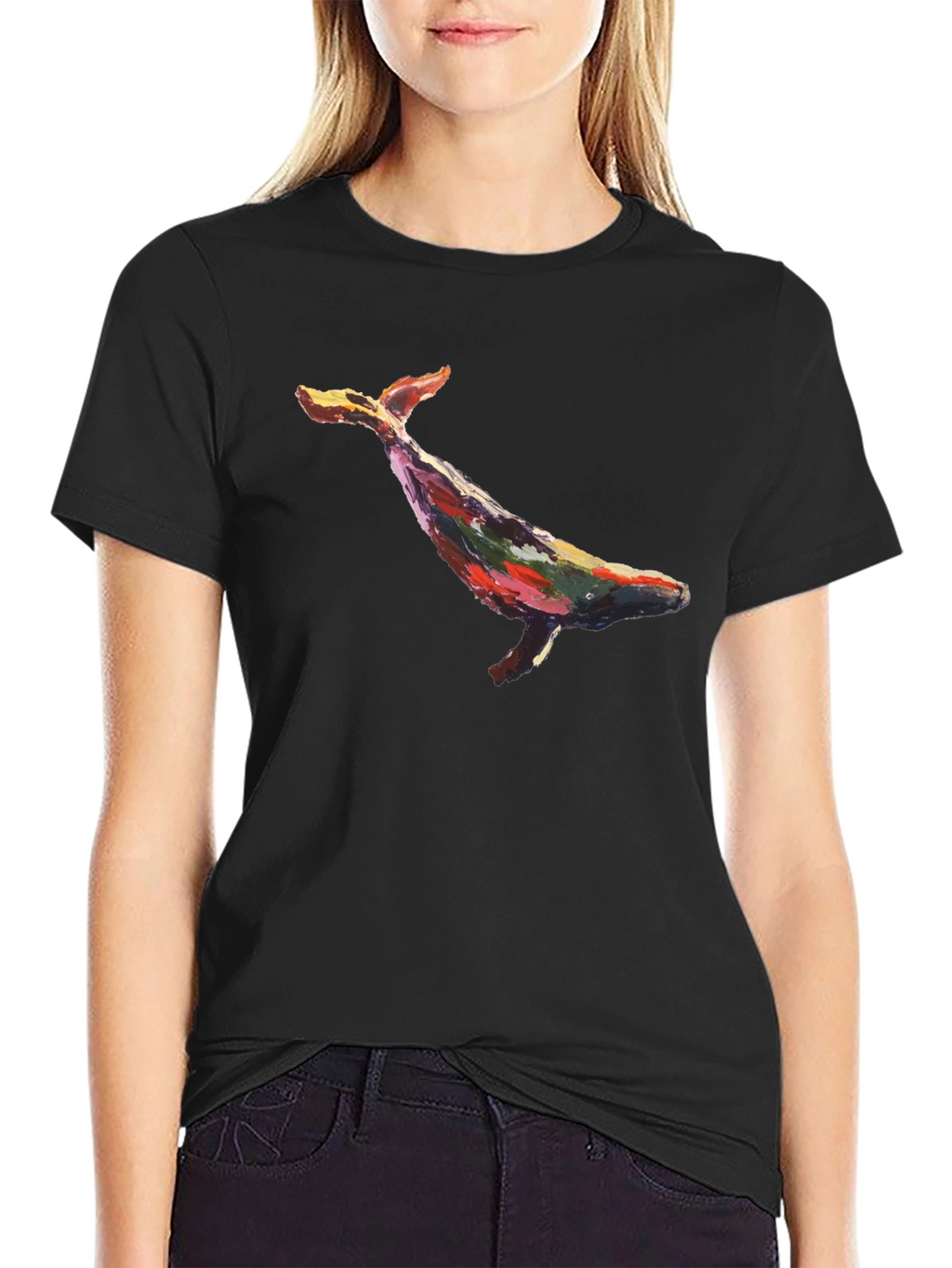 Whale Art Graphic Black T-Shirt