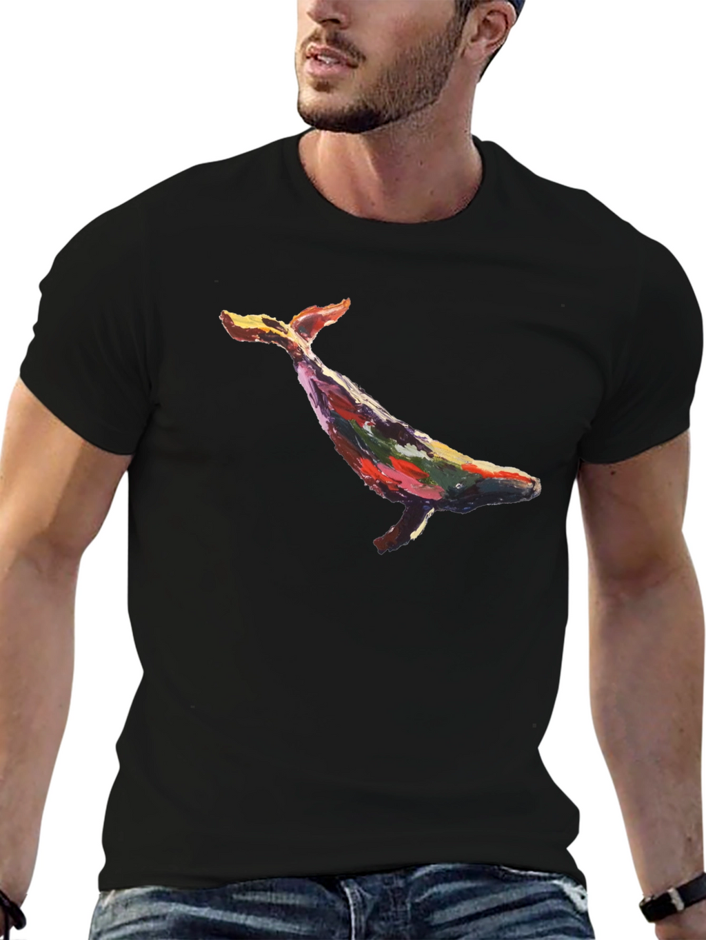 Whale Art Graphic Black T-Shirt