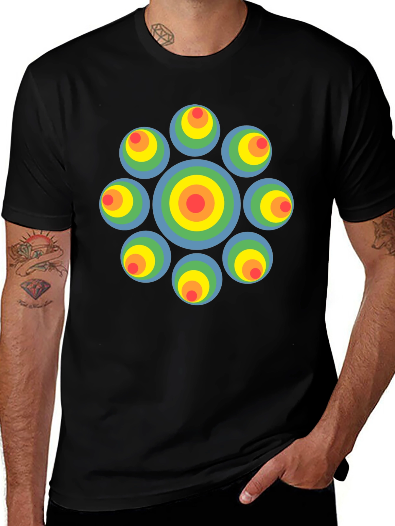 Retro Circle Graphic Black T-Shirt - Unique Design