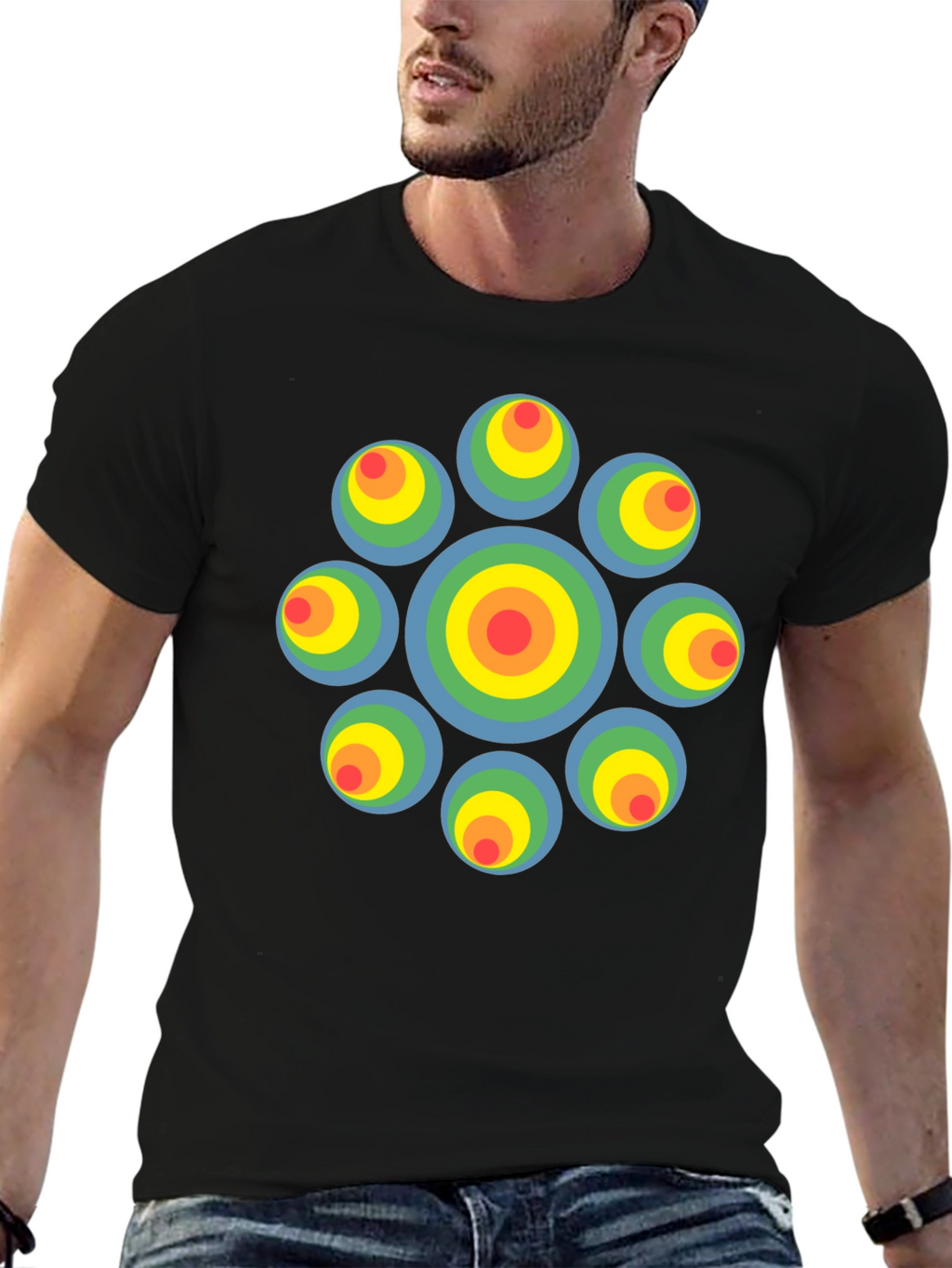 Retro Circle Graphic Black T-Shirt - Unique Design