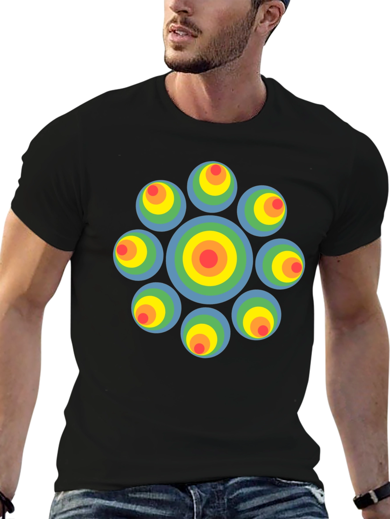 Retro Circle Graphic Black T-Shirt - Unique Design