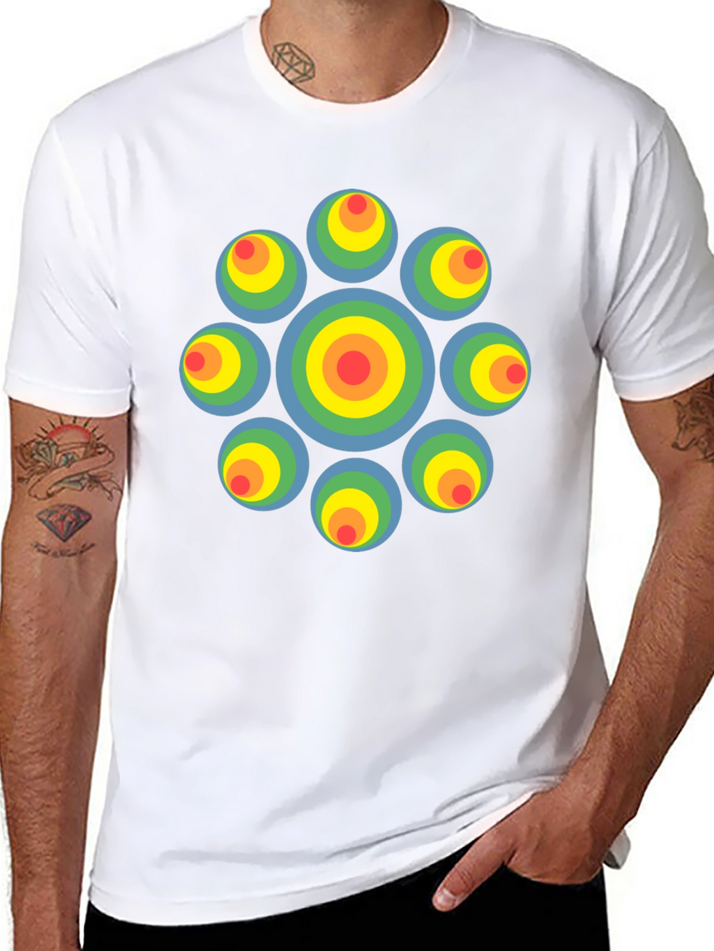 Retro Circle Graphic Black T-Shirt - Unique Design