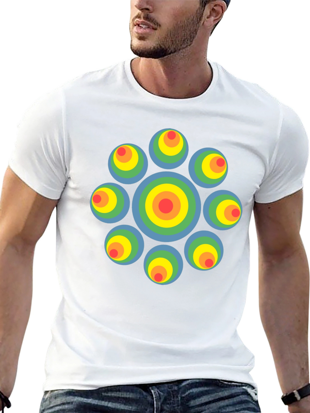 Retro Circle Graphic Black T-Shirt - Unique Design