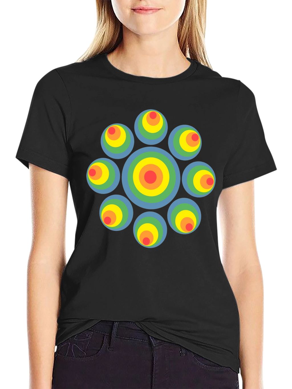 Retro Circle Graphic Black T-Shirt - Unique Design