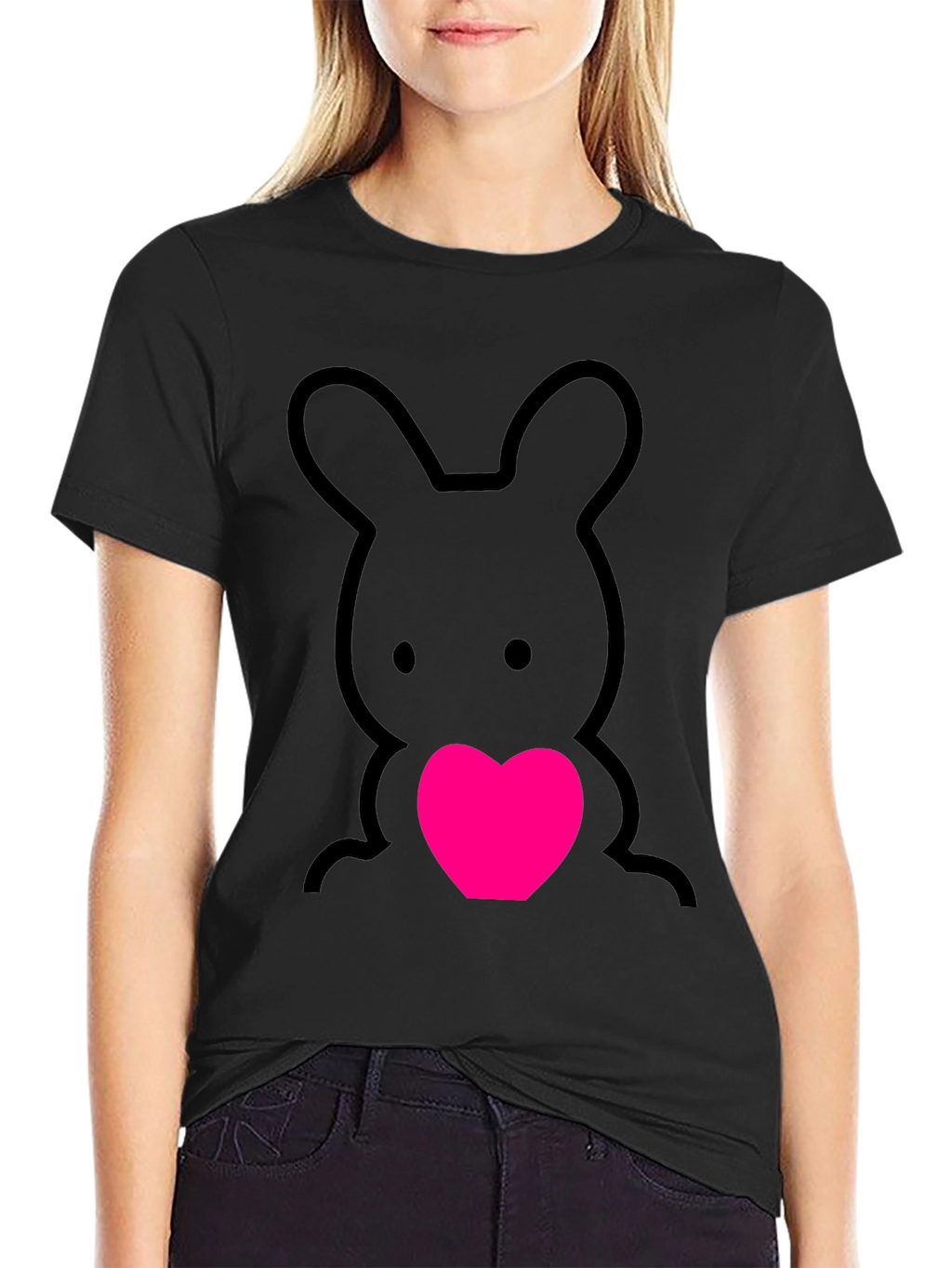 Cute Bunny Heart Graphic Tee - Soft Cotton Blend
