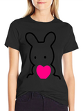 Cute Bunny Heart Graphic Tee - Soft Cotton Blend