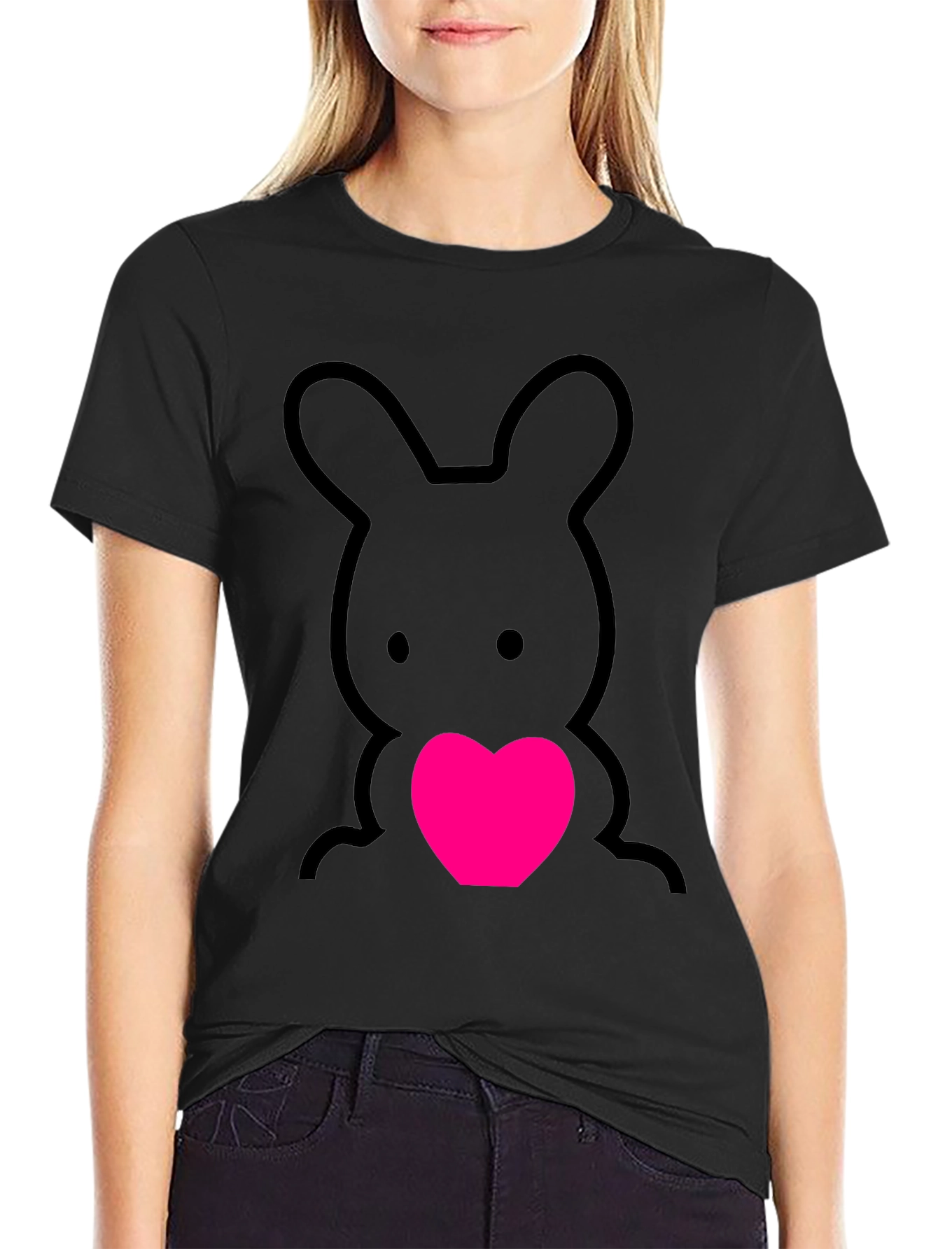 Cute Bunny Heart Graphic Tee - Soft Cotton Blend