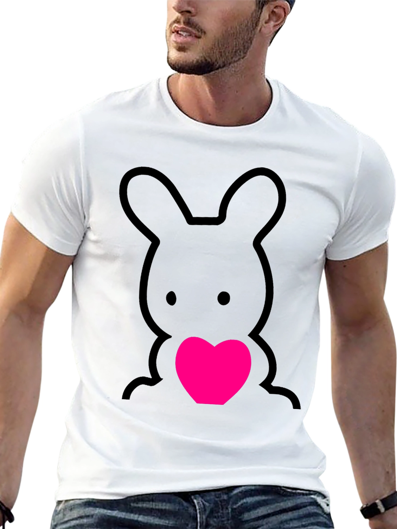 Cute Bunny Heart Graphic Tee - Soft Cotton Blend