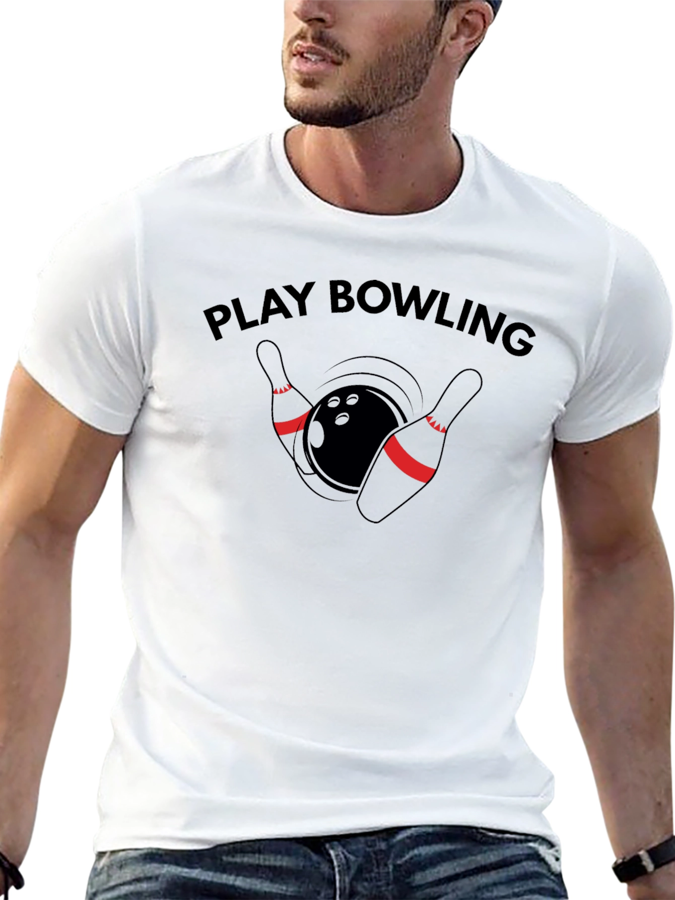 Play Bowling Graphic Tee - Casual Black T-Shirt