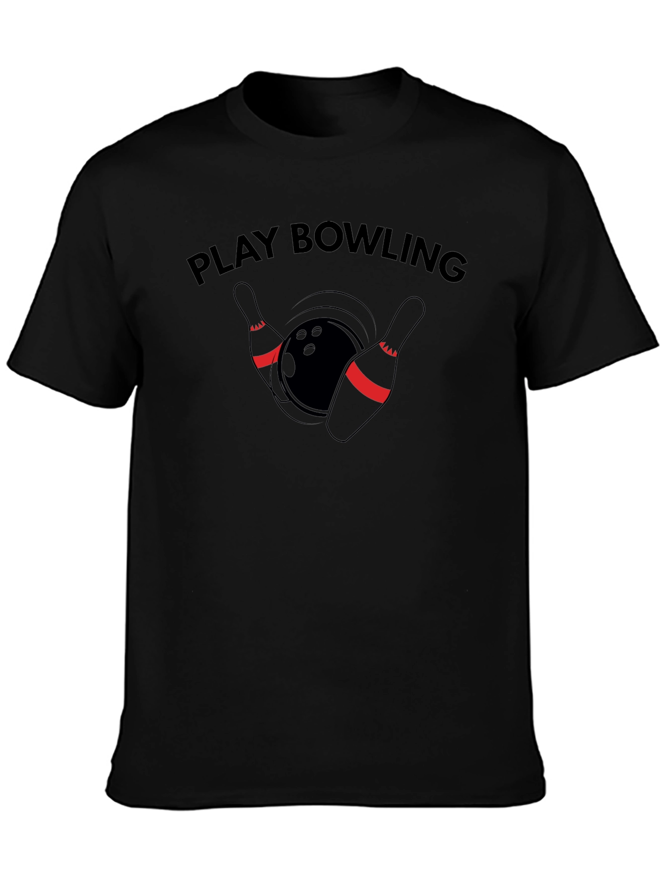 Play Bowling Graphic Tee - Casual Black T-Shirt