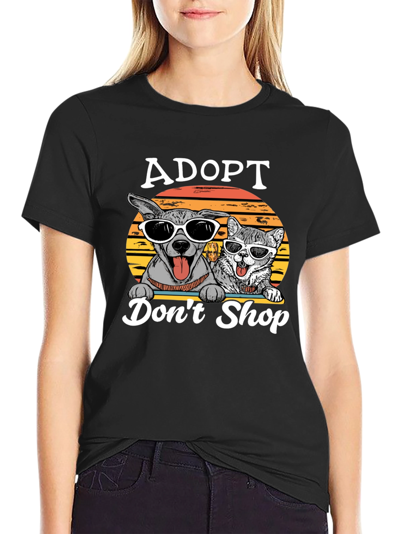 Adopt Dont Shop T-Shirt - Dog and Cat Design