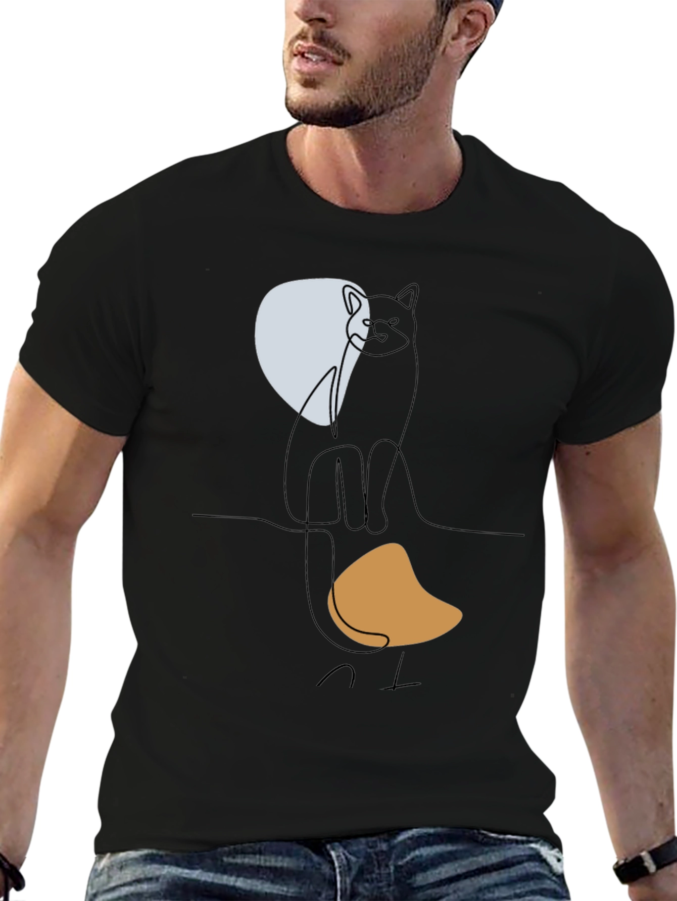 Abstract Cat Graphic Tee - Modern Minimalist Design