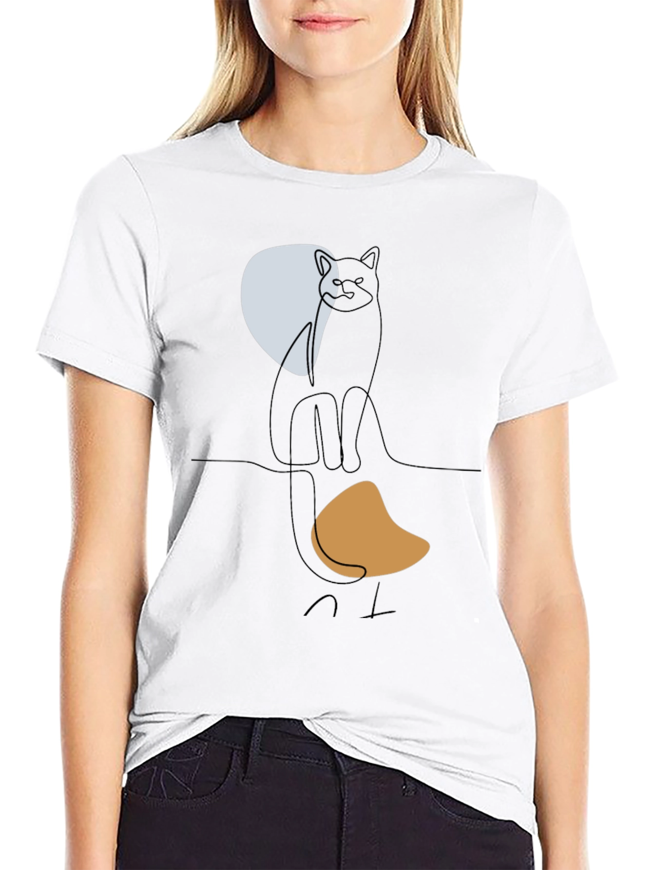 Abstract Cat Graphic Tee - Modern Minimalist Design