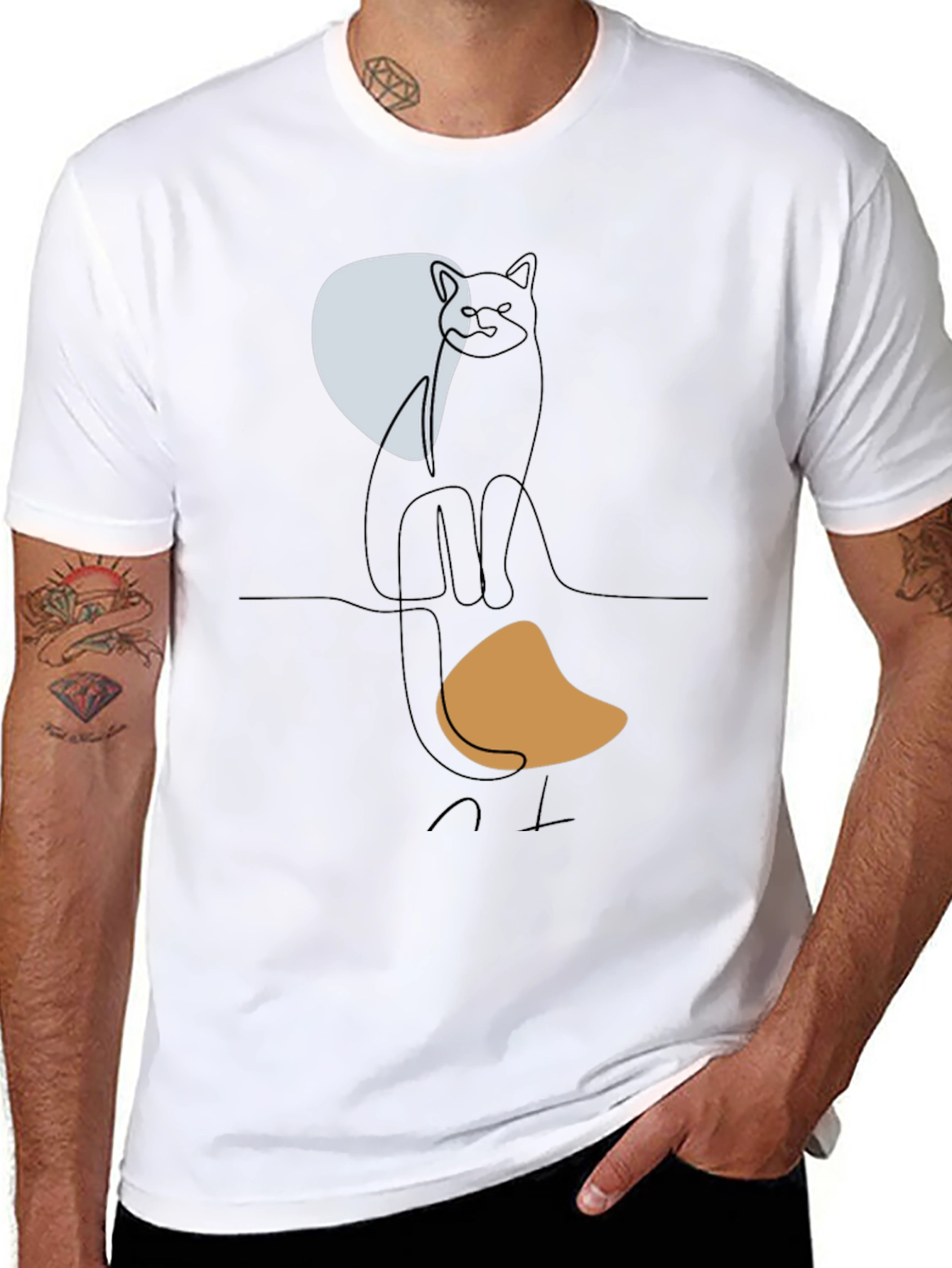 Abstract Cat Graphic Tee - Modern Minimalist Design