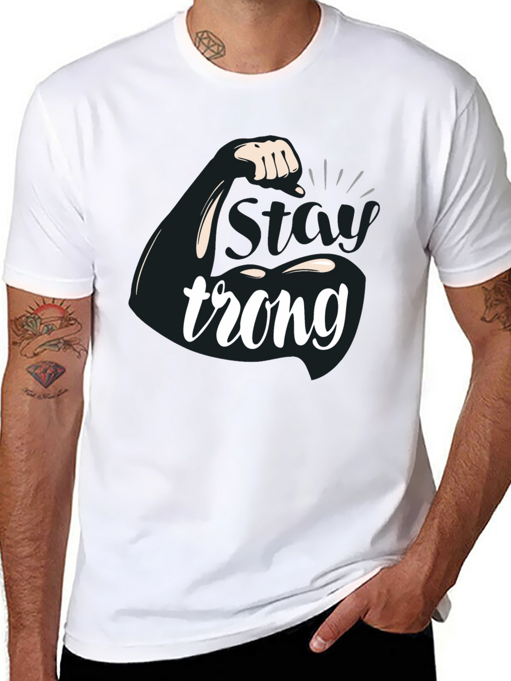Stay Strong Flex Muscle Graphic T-Shirt