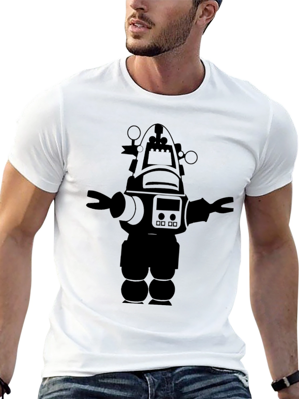 Robot Graphic Black T-Shirt Cool Design
