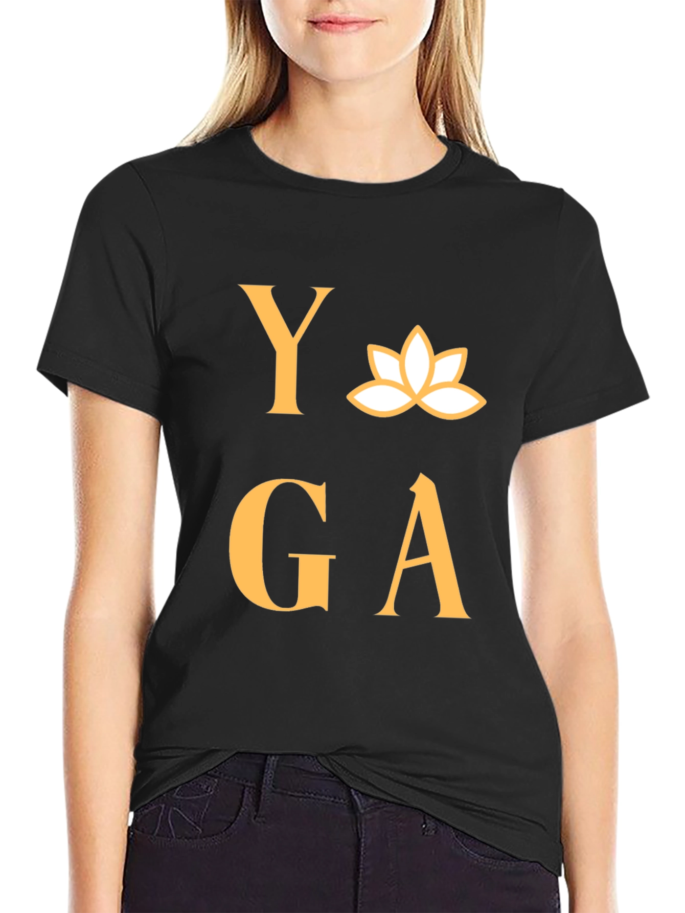 Yoga T-Shirt - Lotus Design - Black