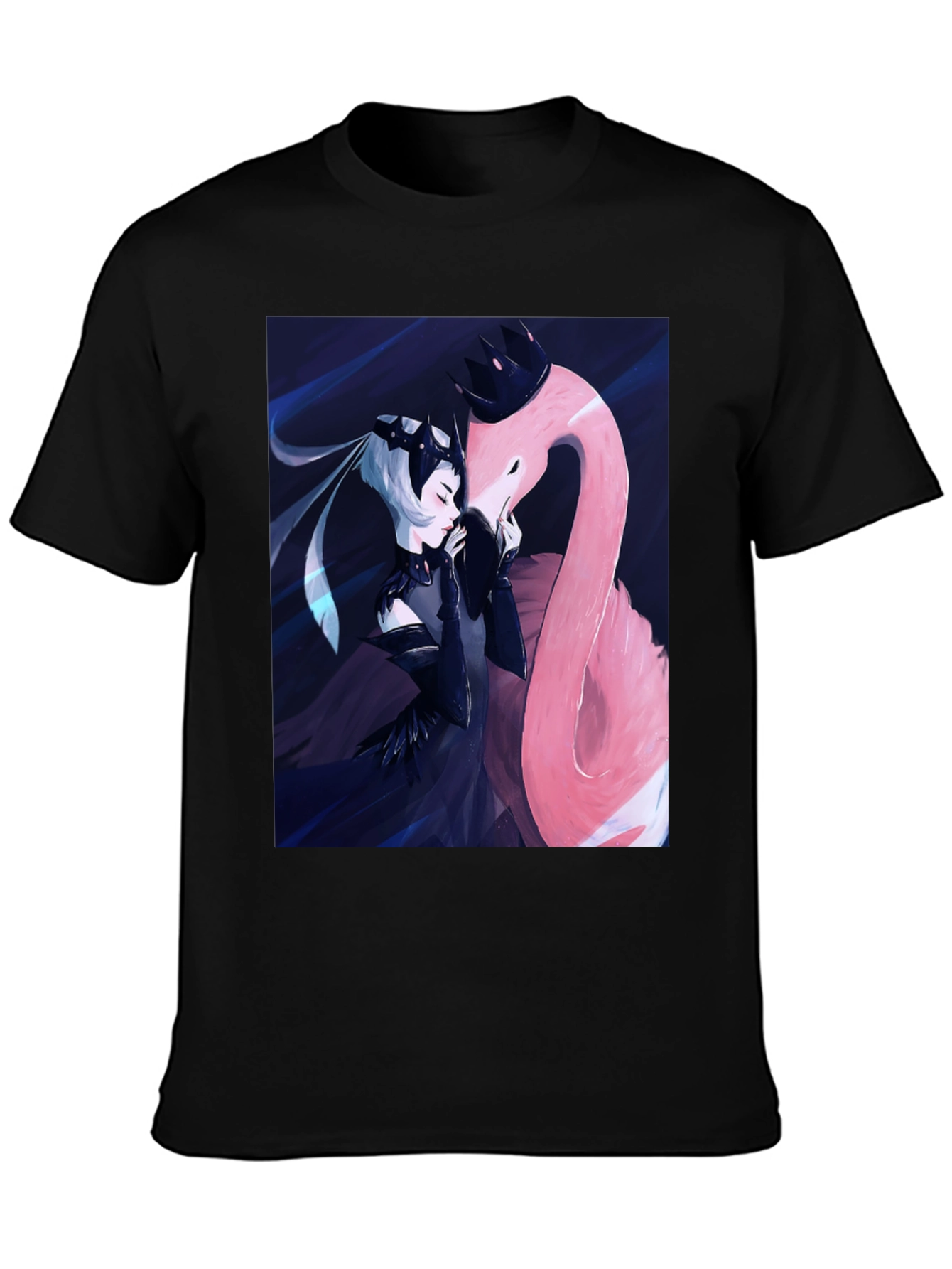 Black T-Shirt with Fantasy Flamingo Design
