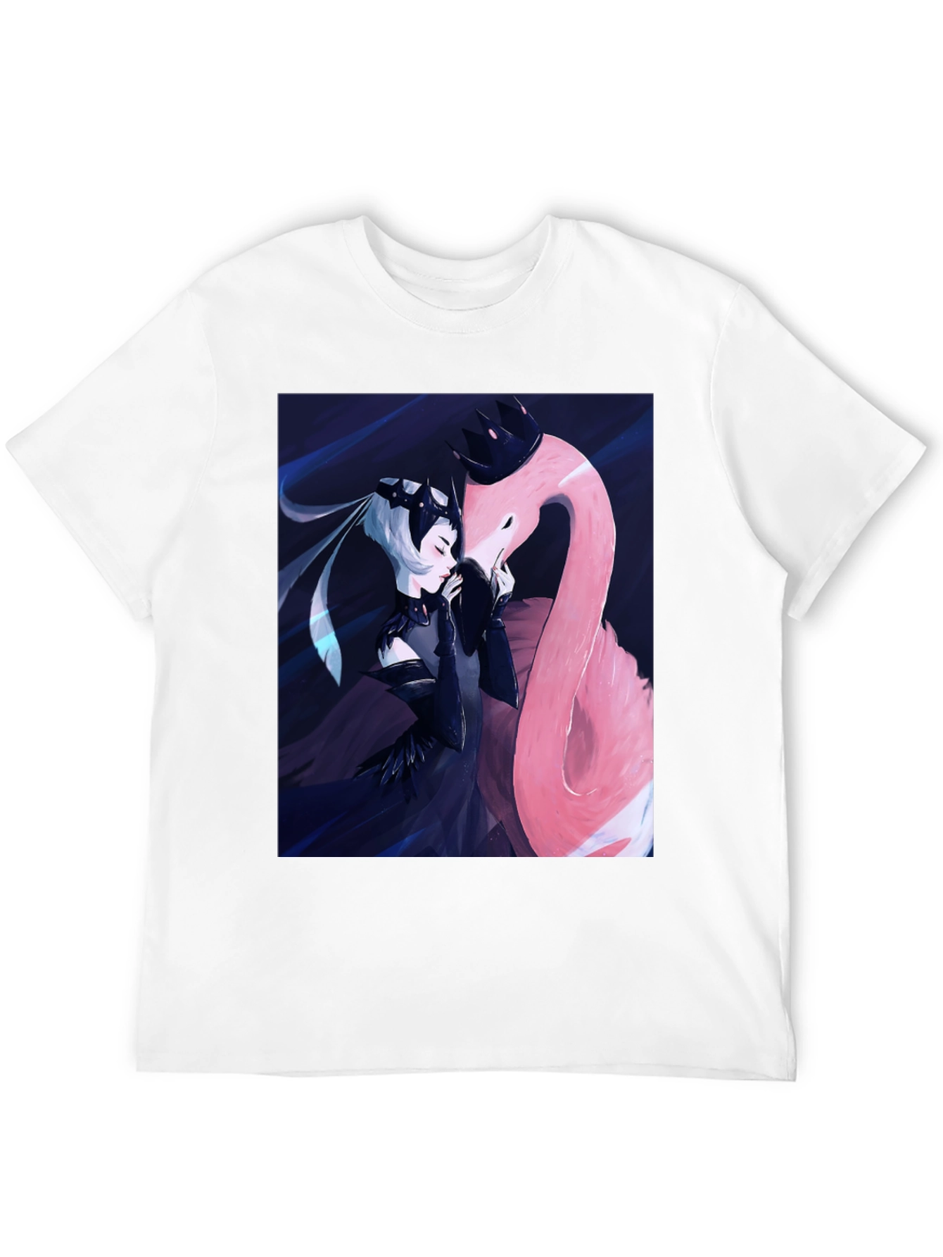 Black T-Shirt with Fantasy Flamingo Design