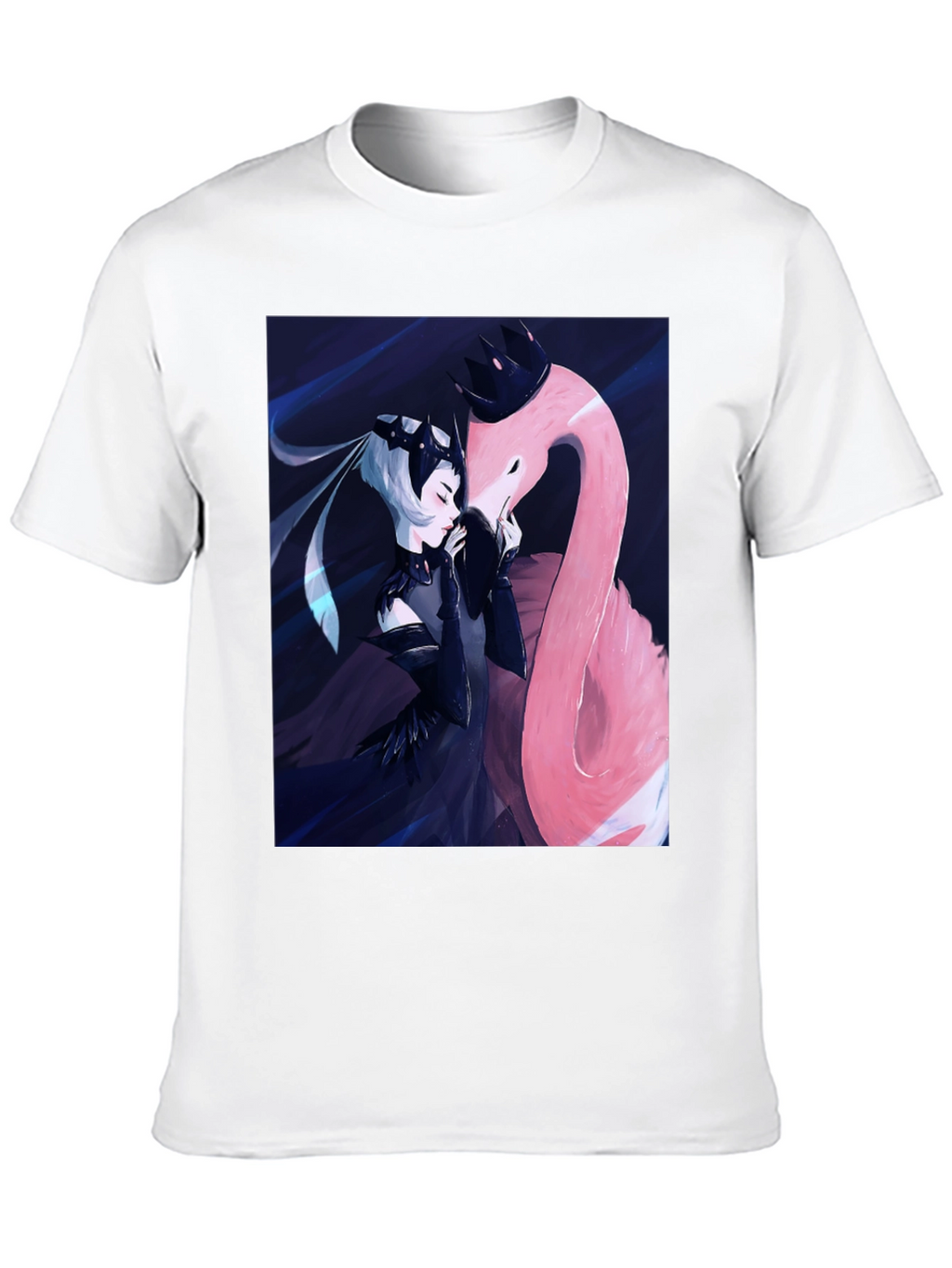 Black T-Shirt with Fantasy Flamingo Design