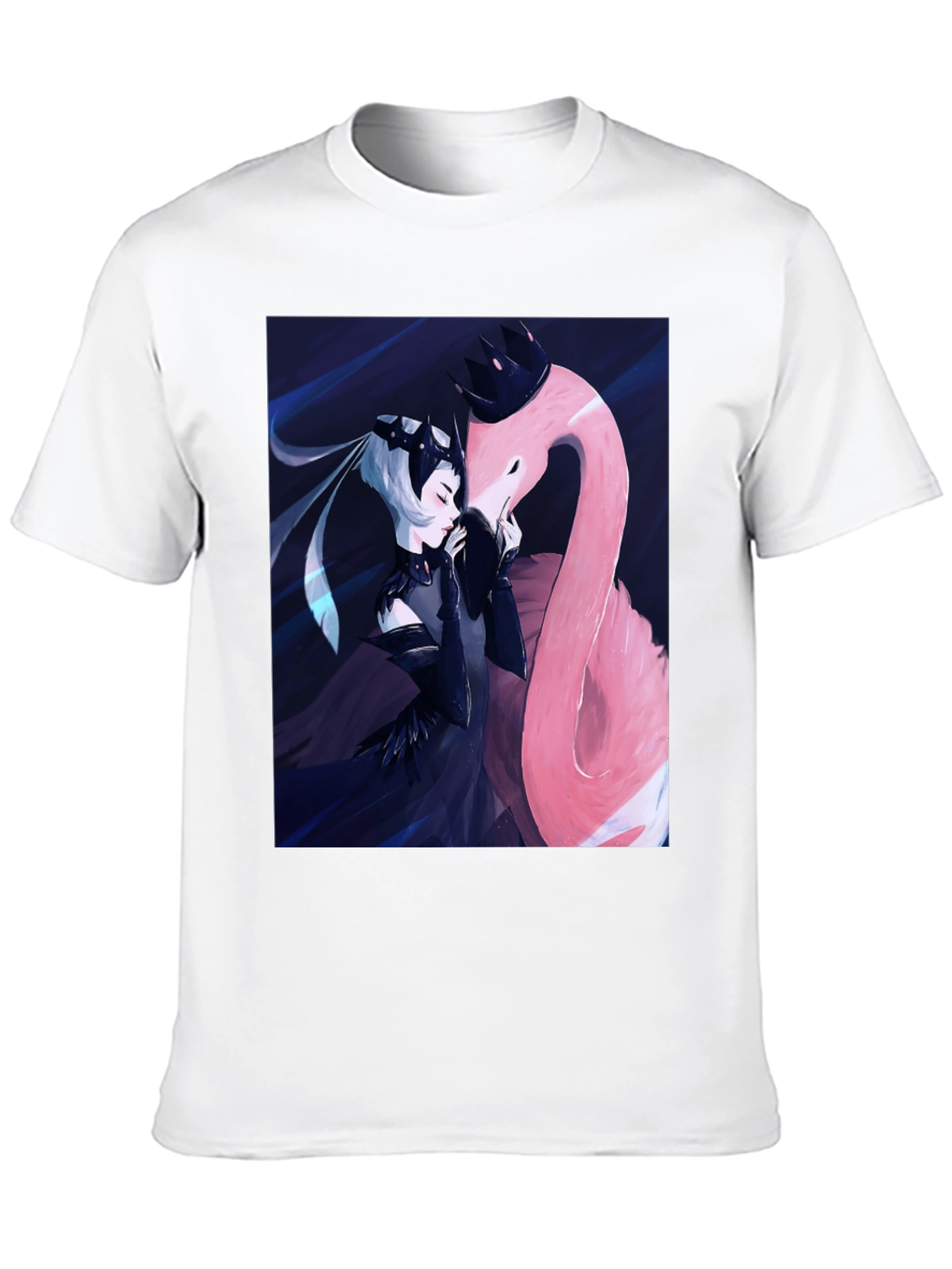 Black T-Shirt with Fantasy Flamingo Design
