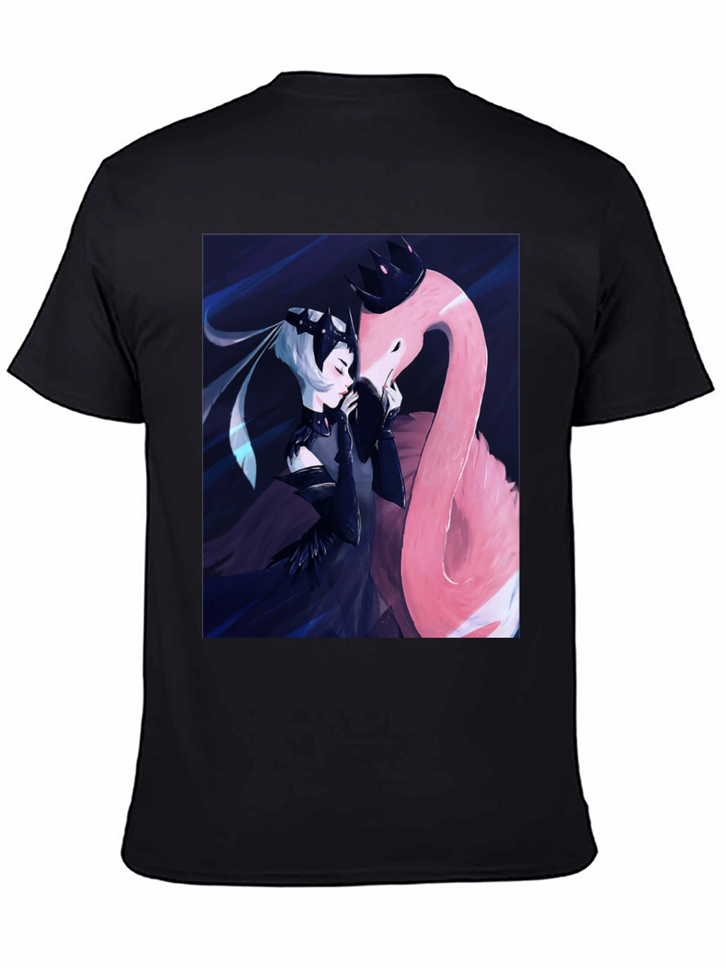 Black T-Shirt with Fantasy Flamingo Design