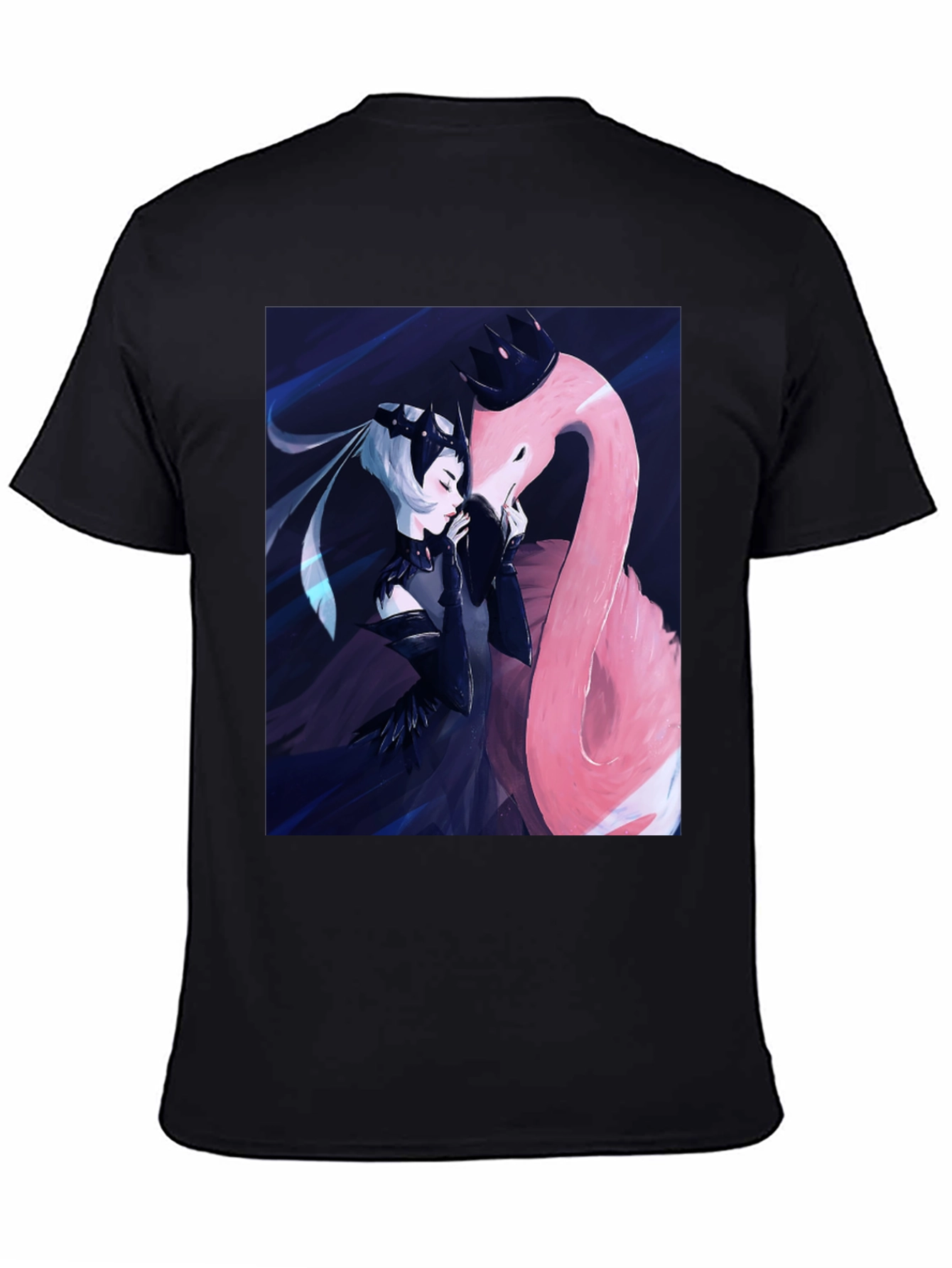 Black T-Shirt with Fantasy Flamingo Design