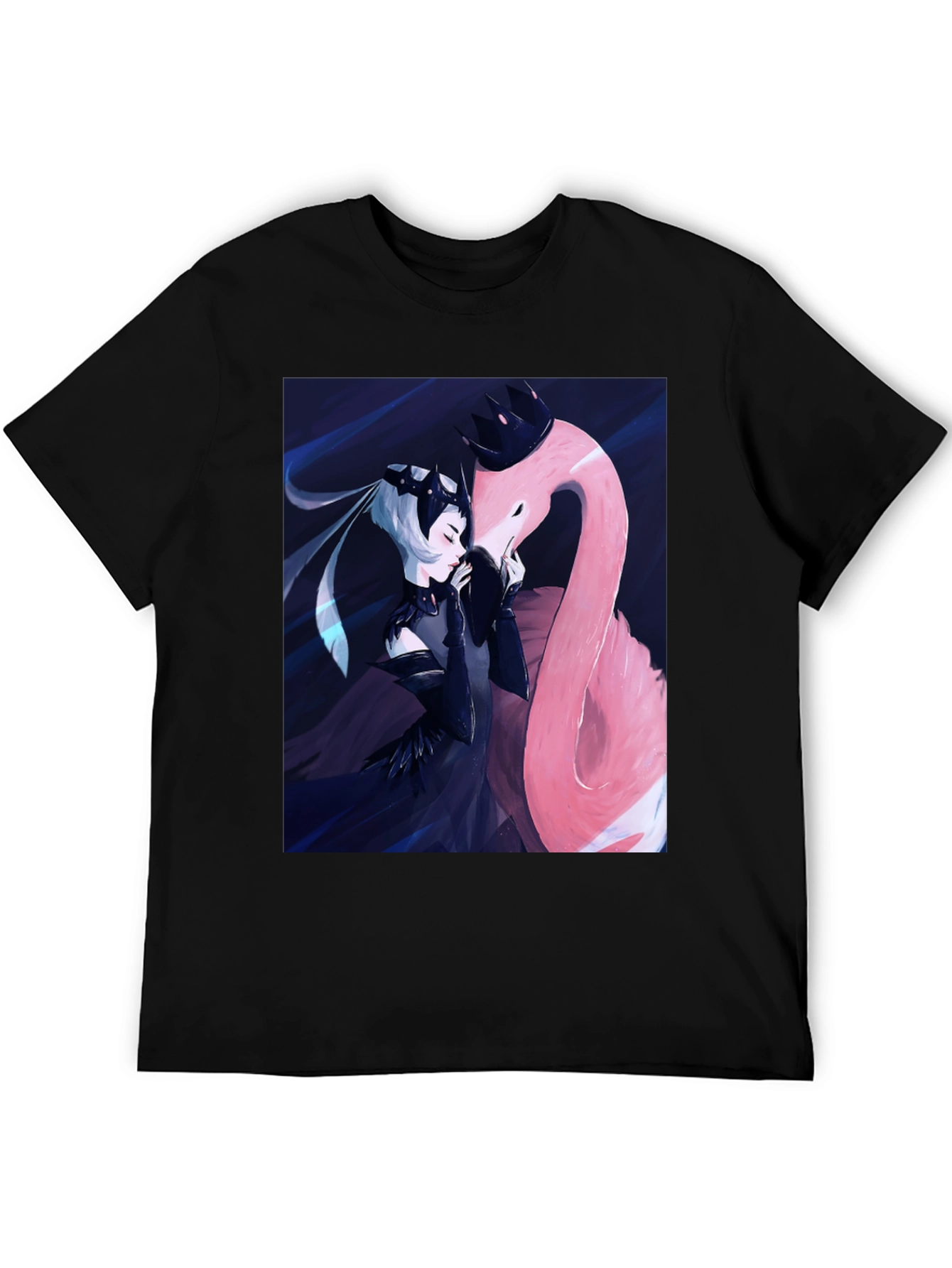 Black T-Shirt with Fantasy Flamingo Design