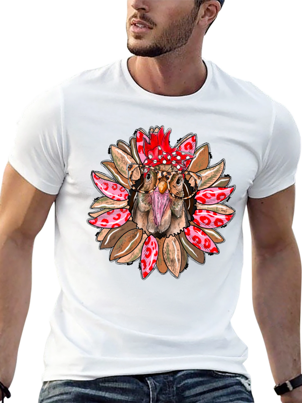 Funny Chicken with Glasses Graphic T-Shirt