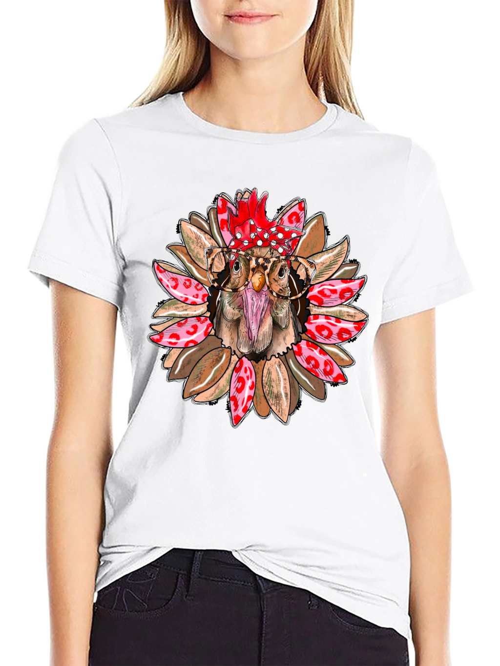 Funny Chicken with Glasses Graphic T-Shirt