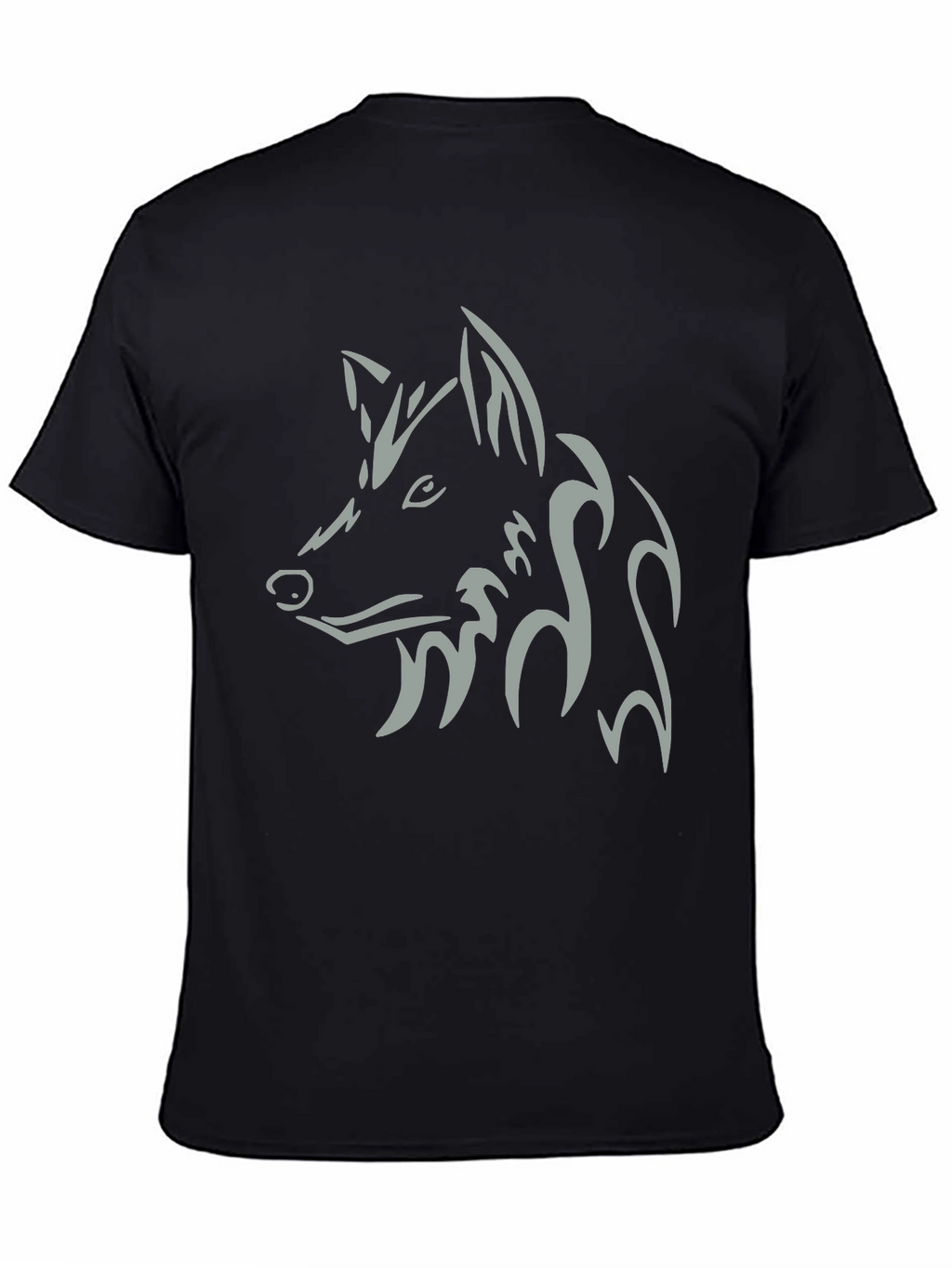 Mens Black T-Shirt with Tribal Wolf Design